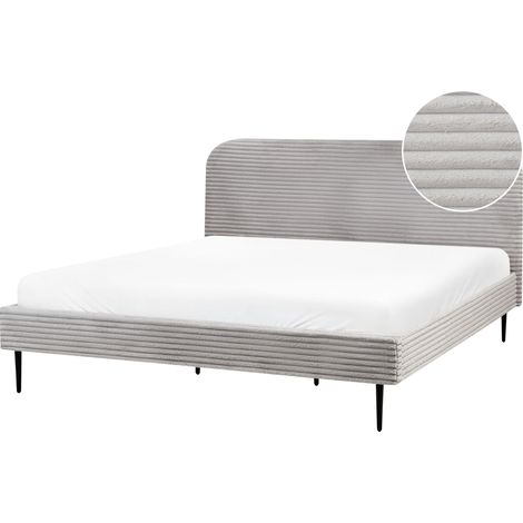 Letto matrimoniale velluto a coste grigio chiaro minimalista 180 x 200 cm Flayat (1/5)