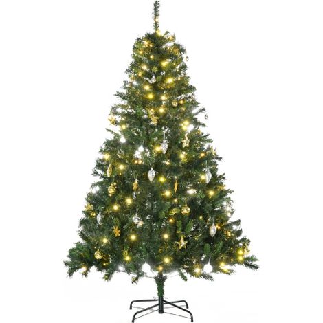 Albero di Natale artificiale da 180 cm, realizzato in abete artificiale, con luci a LED, palline decorative, 745 rami, ornamenti natalizi, include struttura in metallo, adatto per uso interno. (1/5)