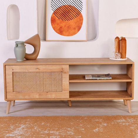 Mobile Porta tv Lauria, un Ripiano, Apertura a Ribalta, Un'anta, 138x41x55h cm Marrone Rovere (1/4)