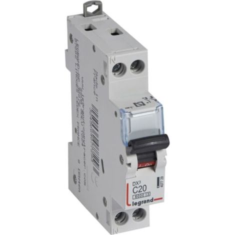 Interruptor magnetotérmico Legrand 407729 DX3 6/10KA P+N C20 1mod (1/5)