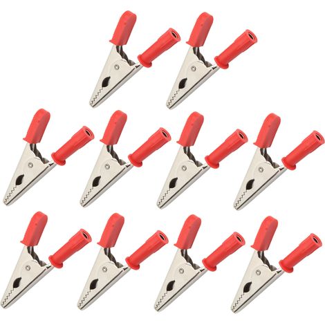 10 Stück Krokodilklemmen J.60047, 20 mm Öffnung, Messing, Batterieprüfklemme für elektrische Prüfungen, Rot (1/5)
