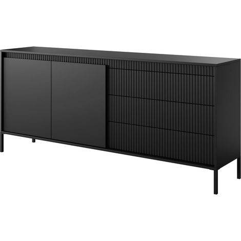 Cassettiera: 3 cassetti, 2 ante, mobile: Nero, 81,4 x 187,1 x 39,5 cm (1/5)