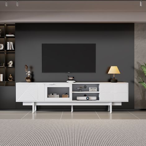 Grand meuble bas télé blanc charge 45kg grand rangement adapté 80 pouces (1/5)