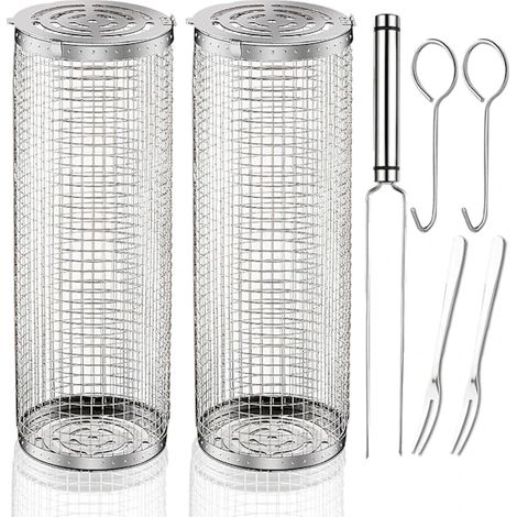 Ensemble de paniers à barbecue à roulettes, en acier inoxydable de qualité alimentaire avec couvercle verrouillable pour grillades en plein air, camping et pique-nique, argent