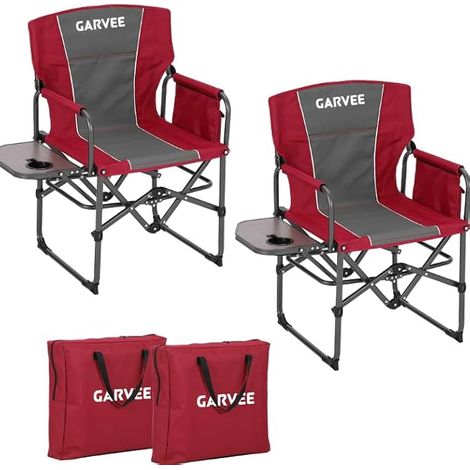 Lot 2 Chaises Directeur Pliables Alu Fer Rouge/Gris (1/4)