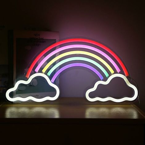 Decorazione luminosa al neon arcobaleno per feste, 1 pezzo - Nuvole arcobaleno su sfondo bianco (1/4)