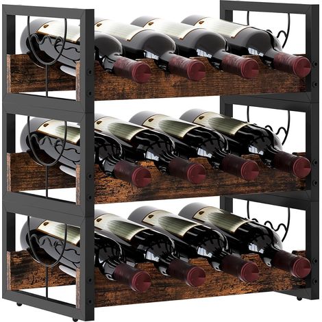 Casier à vin bois et fer – 12 bouteilles, design empilable