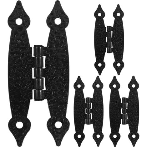 Charnières armoires décoratives en fer noir lot de 4, style antique élégant, charnières solides pour portes de bureau rabattables et placards (1/5)