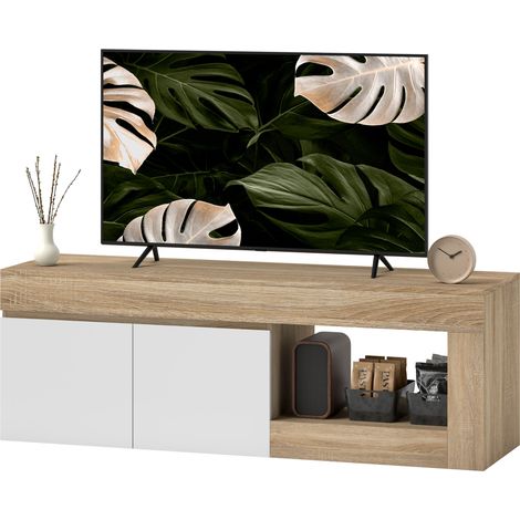HOMCOM Mobile Porta TV 60" con Ripiano e Armadietto 2 Ante Legno Naturale