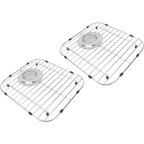 Grille protectrice de fond d'évier cuisine 1 bac en inox avec 2 filtres (1/5)