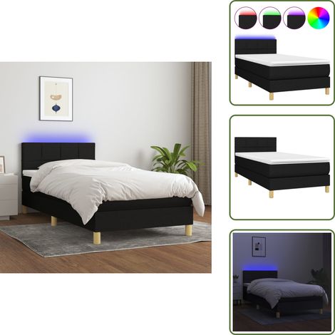 Sommier à lattes de lit avec matelas LED Noir 100x200 cm Tissu - Lit Plateforme - Lit Design - Lit Moderne - Lit Avec Rangement - Tête De Lit Ajustable (1/5)