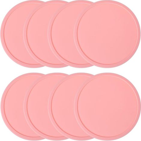 Sous-verre antidérapant en silicone rose Irovami, joli tapis rond résistant à la chaleur, protection contre les taches d'eau pour bureau (lot de 8). (1/5)