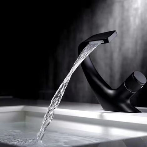Robinet Lavabo Noir-Mitigeur de Salle de Bain-Robinet Cascade pour Vasque Solide-Robinetterie de Super Qualité（Noir）A (1/3)