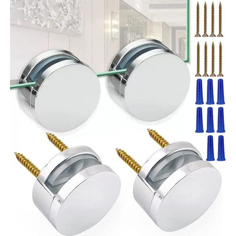 Lot de 4 accessoires de montage de miroir sans cadre de 3 à 5 mm avec vis longues et ancrages robustes