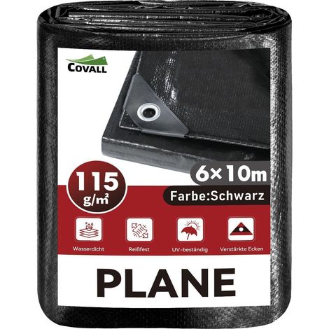 Abdeckplane 6x10m Schwarz, 115g/m², Wasserdicht & UV-beständig (1/5)