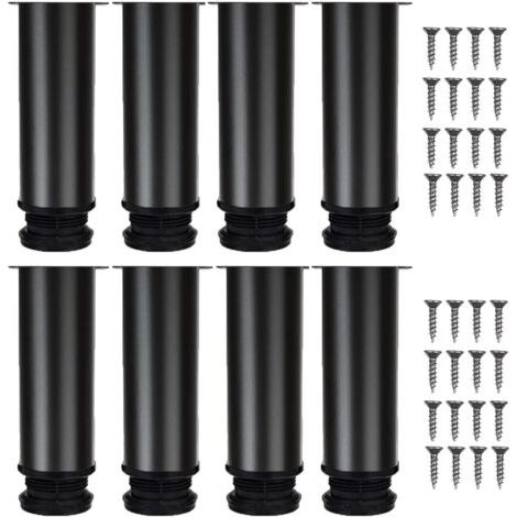 Sollbry Lot de 8 Pieds Réglables Meubles Noir, Ø 50 mm/Hauteur 200 mm Pieds de Canapé en Métal Acier Inoxydable, Pied de Table Basse pour Meubles TV Armoires Postes de Travail, avec 32 Vis (1/5)