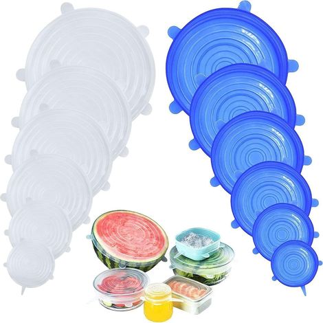 12-teiliges Set Silikondeckel, BPA-freie, dehnbare Silikondeckel, Universaldeckel in 6 verschiedenen Größen für Mikrowelle/Backofen/Kühlschrank/Geschirrspüler