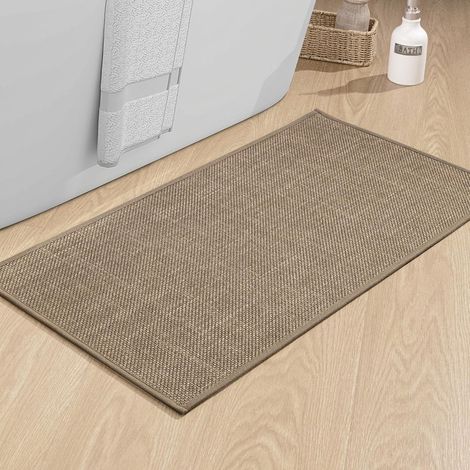 1 Tapis De Bain 43x81 Cm Dos Caoutchouc Antidérapant Imitation Lin Absorbant Salle De Bain (1/5)
