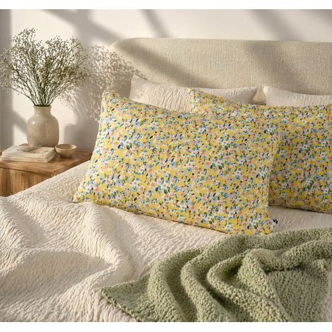 Taie d’Oreiller 50 x 70 cm – Gaze de Coton Imprimée – MANON Jaune Multicolore