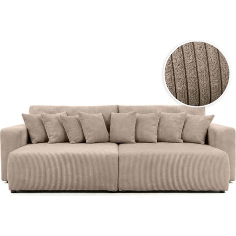 Loungitude – Canapé droit 4 places avec double méridienne – Assise profonde en velours côtelé – Confort optimal pour salon moderne – Fabrication européenne (1/5)
