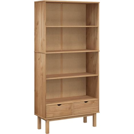 Libreria Armadio per Libri OTTA con 2 Cassetti Marrone in Legno Massello di Pino (1/4)