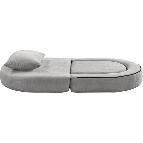 Sofá cama futón plegable individual de chenilla gris claro con cojín (1/5)