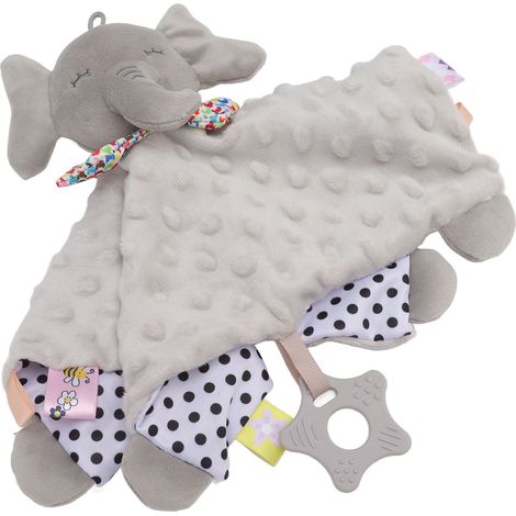 Couverture de sécurité bébé colorée, peluche douce pour câlins, poupée animale grise et confortable (1/5)