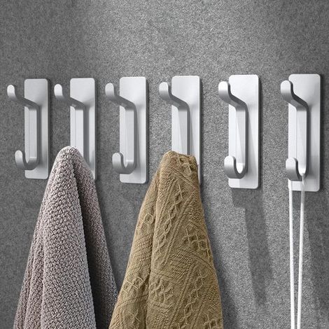 Paquete de 6 ganchos de pared autoadhesivos de metal plateado de doble capa - Toalleros con succión súper fuerte - No requieren perforación