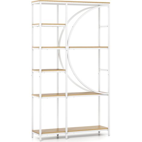 COSTWAY 6-Tier Bookshelf Industrial Etagere Bookcase w/Storage Shelves-Natural (1/5)