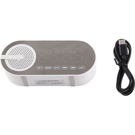 Réveil miroir Bluetooth 5.0 double alarme, haut-parleur rechargeable portable blanc pour camping, danse, fête. (1/5)