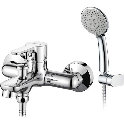 GRIFEMA PORTO-G13003 Miscelatore Monocomando Esterno per Vasca/Doccia (G1/2 Pollici) con Flessibile Doccia in Acciaio Inox da 1,5 m, Doccetta a 5 Vie, Cromo/Argento (1/4)