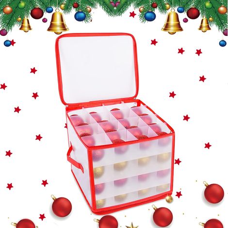 Boîte de rangement pour décorations de Noël, boîte de rangement avec poignée, boîte de rangement pour boules de Noël avec compartiments et couvercle, pour 64 boules de Noël, décorations de (1/5)