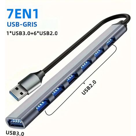 Adaptateur hub USB Type-C (7 en 1) avec lecteur de cartes SD/TF et port RJ45 (1/5)
