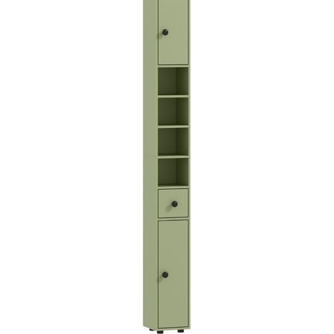 CHICFURN Colonna bagno stretta 20 x 20 x 180 cm verde con cassetto e vani (1/5)