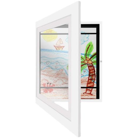 QORVA-Cadre d'art pour enfants devant ouvert cadre d'art de remplacement facile dessin Illustration cadre de suspension murale(blanc)
