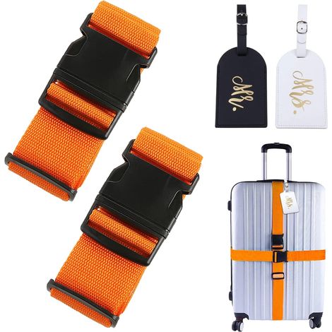 Adjustable Luggage Straps Suitcase Luggage Tags Travel Identifier Suitcase Accessories 2Pcs Mr and Mrs Identification Tags Belt Luggage Tags for Cruise and Air Travel (1/4)