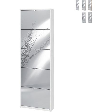 Scarpiera 5 ante con specchio design moderno 12 paia di scarpe Darcy - Bianco