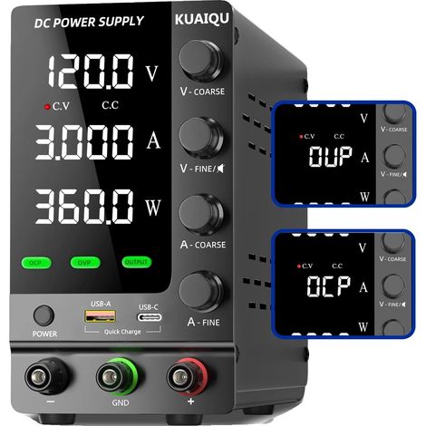 Fuente de alimentación de laboratorio, salida ajustable, carga rápida USB, mejorada 120V 3A 360W, 220V CA (1/2)