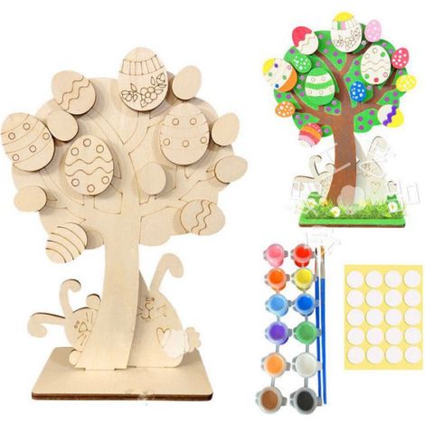 Ornements en Bois de Pâques - DIY Artisanat Pâques Décorations en Bois - Lapin Oeuf pour Paques Printemps Décoration (1/5)