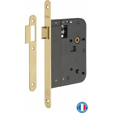 Thirard – Serrure encastrable pour porte intérieure – Axe 80mm – Bouts ronds – Laiton poli verni – Coffre acier embouti – Garantie 5 ans