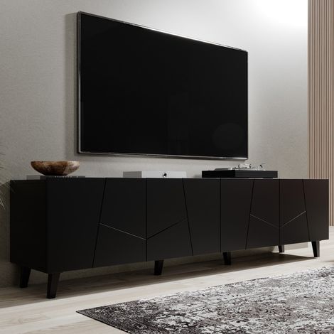 Meuble TV design noir mat 200 cm Fuji (1/4)