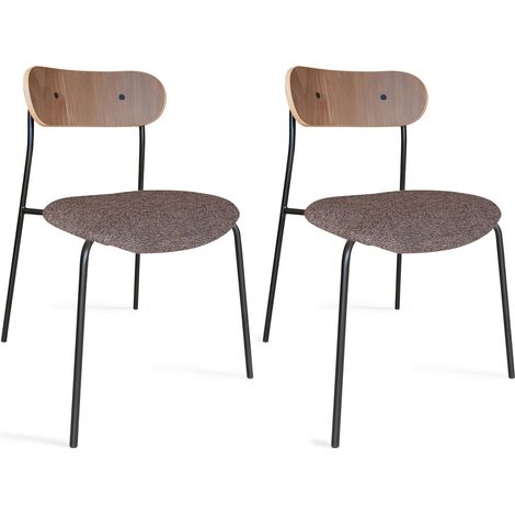 Lot de 2 chaises en tissu et dossier en finition noyer, GASTON (1/5)