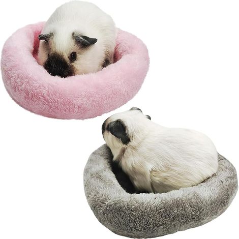 Lot de 2 Lits douillets pour Petits Animaux - 14/20 cm, nid en Peluche Douillet et Moelleux pour Hamsters, cochons d'Inde, hérissons, etc. - Lavable (Rose et Gris, L) (1/5)