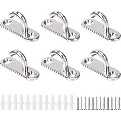 M5 Ceiling Hooks, Oval Open Hooks, Stainless Steel Wall Mounted Hanging Anchor Plate Eye for Hanging Plants, Fans, Hammocks, Mosquito Nets, Lanterns (6 pcs) (1/5)