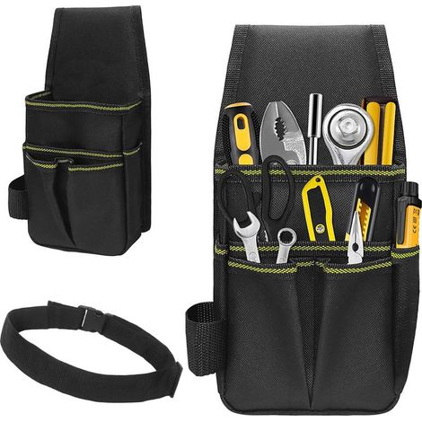 Ceinture Porte Outil Ceinture Outils Amovible et Réglable Sac à Outils pour Hommes,pour électriciens,Charpentiers,Ouvriers du bâtiment Noir-Vert (1/5)