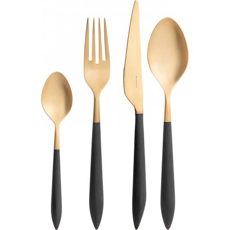 Set posate 24 pezzi in astuccio di legno Ares Gold Nero Opaco Bugatti (1/2)