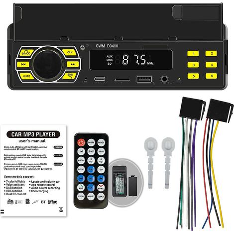 Autoradio Bluetooth multifonction avec lecteur MP3, radio FM, kit mains libres, lecteur de clé USB/carte TF et entrée auxiliaire. (1/4)