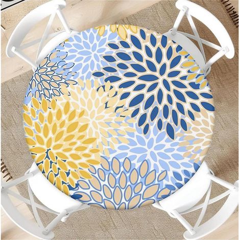 Nappe ronde avec élastique Ø 90cm, motif floral, lavable, pour tables Ø80-160cm
