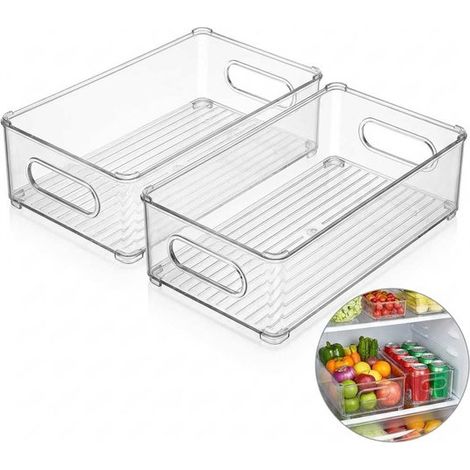 Lot de 2 bacs de rangement – Transparents – Pour réfrigérateur – Empilables – Organisation (1/5)