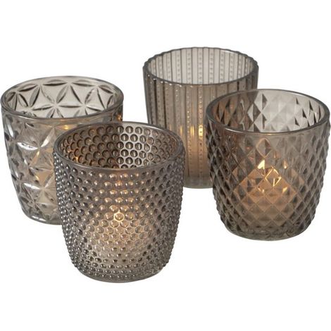 – Porte-bougies chauffe-plat – Lot de 4 – Verre – Gris (1/5)